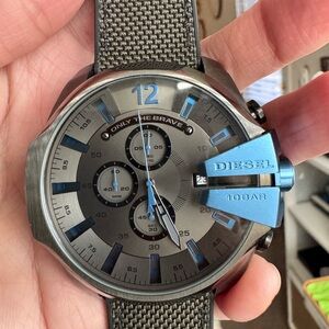 Diesel Silver and Blue Chronograph Watch